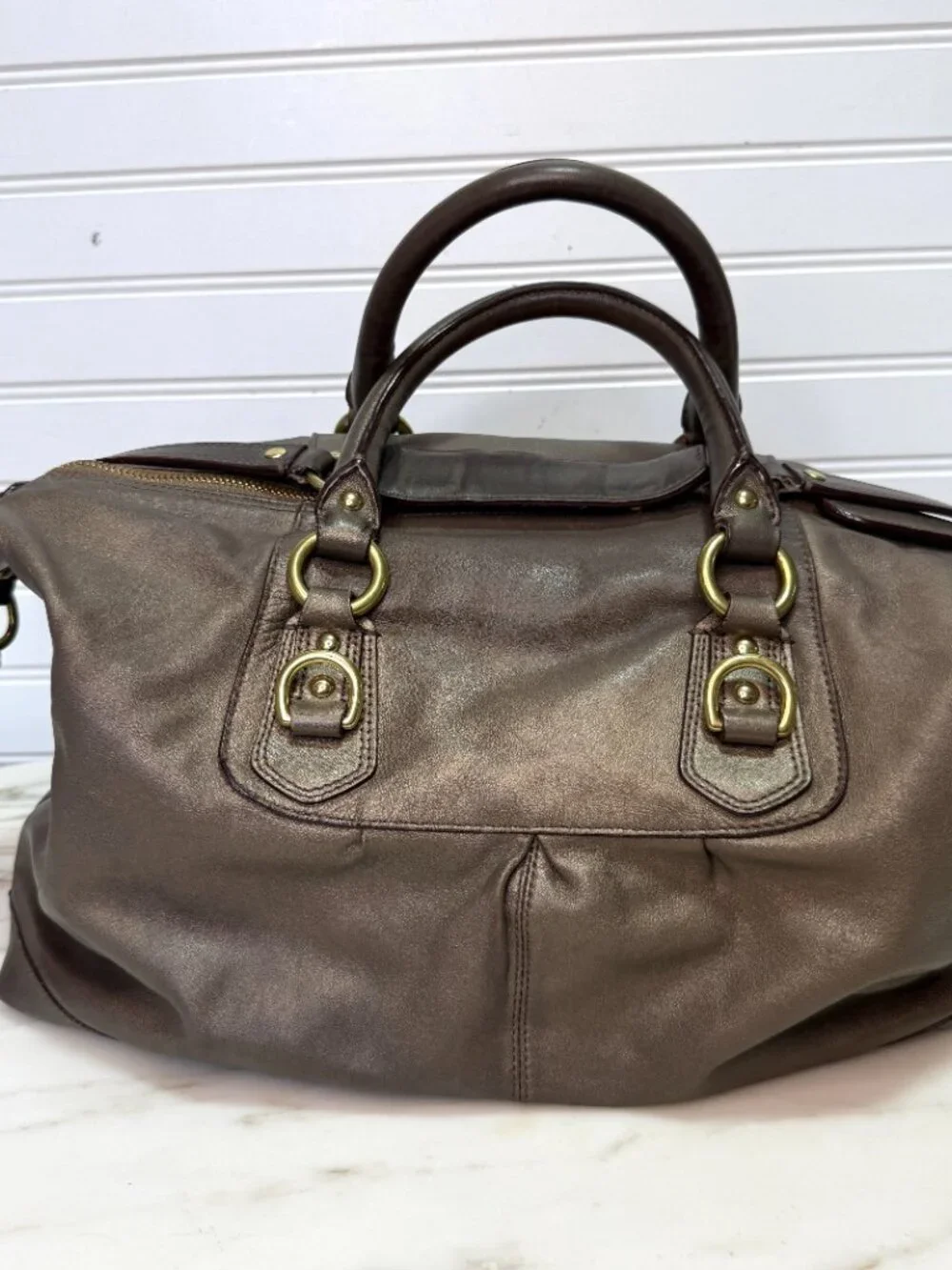 Coach Ashley Bronze Leather Y2K Slouchy 2 Way Satchel Shoulder Bag - Picture 7 of 14